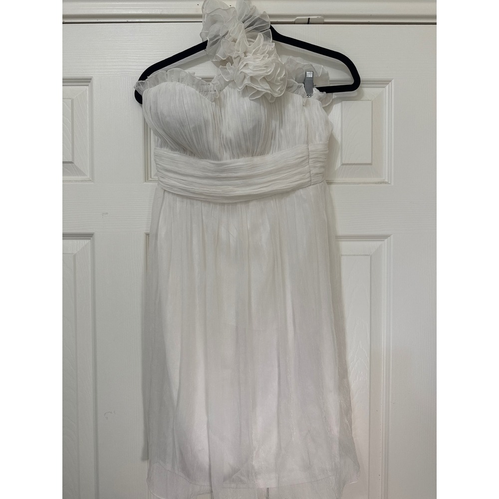 Moe Mien White One Shoulder 3D Floral Ruffle Chiffon Cocktail Dress XL
